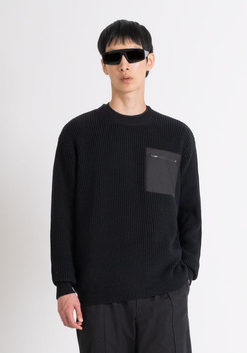 RELAXED FIT SWEATER IN COTTON WITH FABRIC POCKET - Men's Knitwear | Antony Morato Online Shop