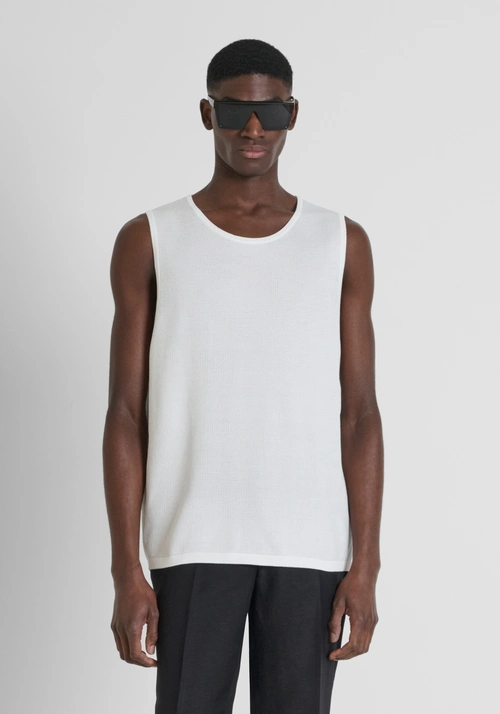 REGULAR FIT TANK TOP IN WORKED VISCOSE BLEND - Outfit city casual | Antony Morato Online Shop