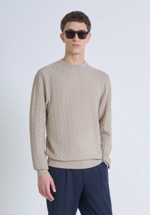 REGULAR-FIT COTTON SWEATER WITH EMBOSSED TEXTURE - Men's Knitwear | Antony Morato Online Shop