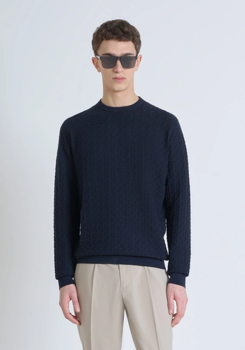 REGULAR-FIT COTTON SWEATER WITH EMBOSSED TEXTURE - Men's Knitwear | Antony Morato Online Shop