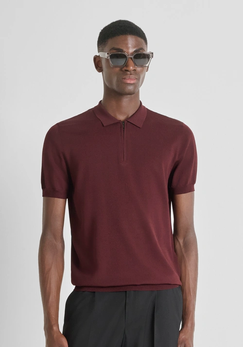 SLIM FIT POLO SHIRT IN VISCOSE BLEND YARN WITH ZIP - Preview Men's Collection Fall-Winter 2025 | Antony Morato Online Shop
