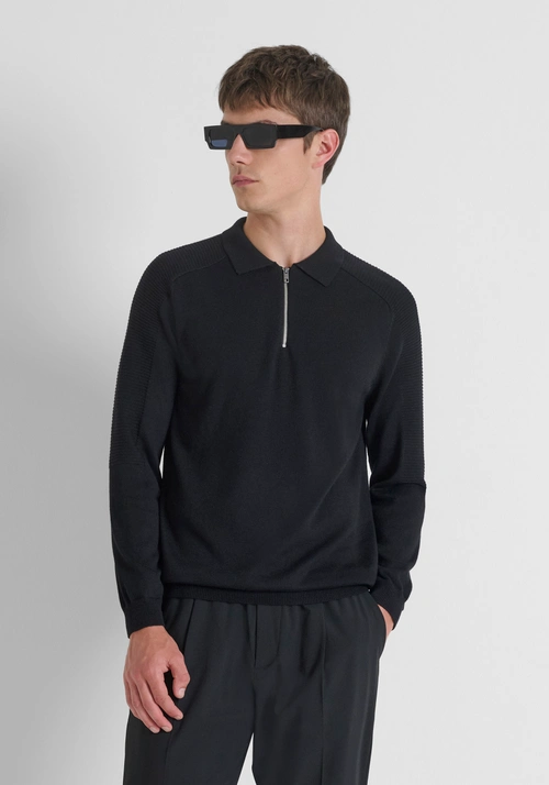PULL COUPE REGULAR EN MÉLANGE DE LAINE MÉRINOS AVEC FERMETURE ÉCLAIR - Vêtements | Antony Morato Online Shop