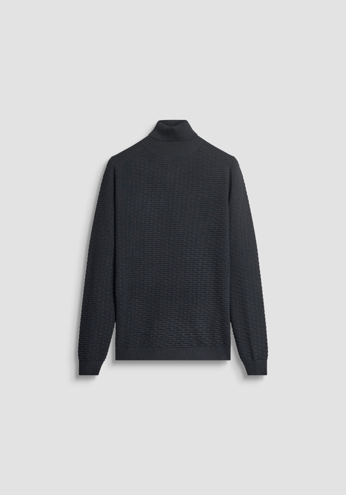 REGULAR FIT MERINO WOOL BLEND TURTLENECK JERSEY - Total Black Outfit | Antony Morato Online Shop