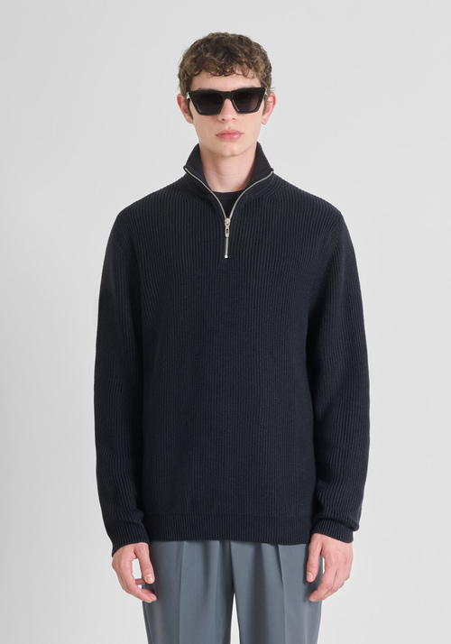 PULL EN TRICOT COUPE REGULAR EN MÉLANGE DE LAINE MÉRINOS AVEC FERMETURE ÉCLAIR - Pulls | Antony Morato Online Shop