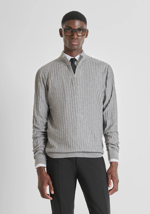 PULL COUPE SLIM EN MÉLANGE DE LAINE AVEC FERMETURE ÉCLAIR - Pulls | Antony Morato Online Shop