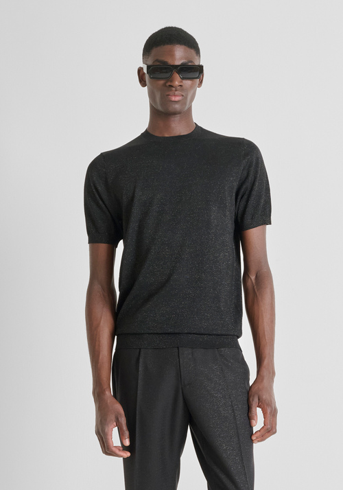 T-SHIRT AJUSTÉ À MANCHES COURTES EN MÉLANGE DE LAINE AVEC DU LUREX - T-shirts et polos | Antony Morato Online Shop