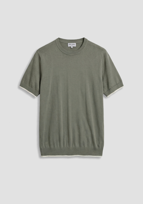 T-shirt Uomo In Misto Cotone E Lino &ndash; Collo Alto, Manica Lunga, Vestibilit&agrave; Comoda