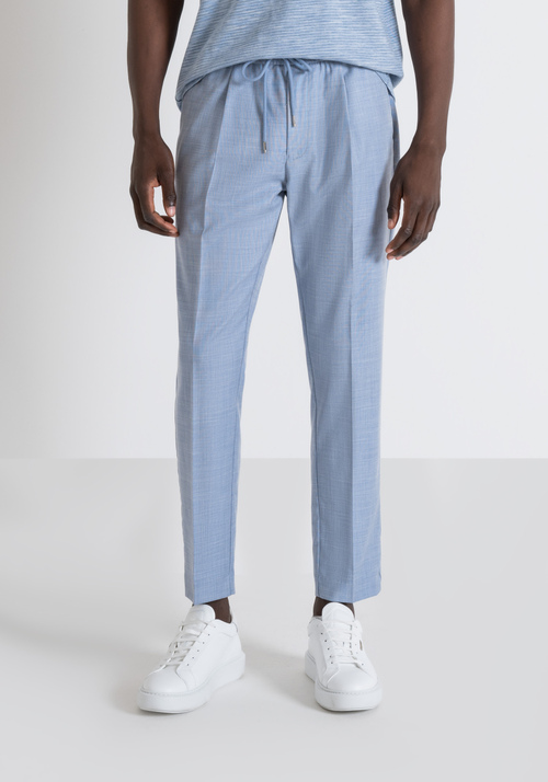 "NEIL" REGULAR FIT TROUSERS IN SLUB STRETCH VISCOSE BLEND FABRIC WITH DRAWSTRING - Clothing | Antony Morato Online Shop