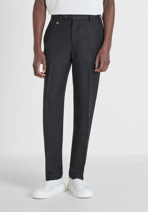 PANTALONI RELAXED FIT "EVAN" IN MISTO LINO - Outfit Total Black | Antony Morato Online Shop