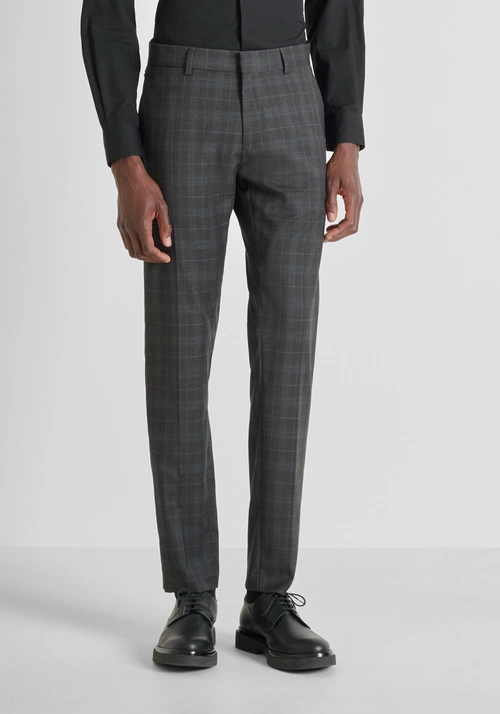"BONNIE" SLIM FIT TROUSERS IN STRETCH VISCOSE BLEND WITH CHECK PATTERN - Men's Trousers | Antony Morato Online Shop