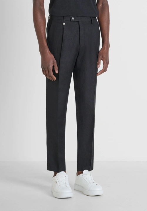 PANTALONI REGULAR FIT "LUIS" IN MISTO LINO TRAMATO - Outfit Total Black | Antony Morato Online Shop