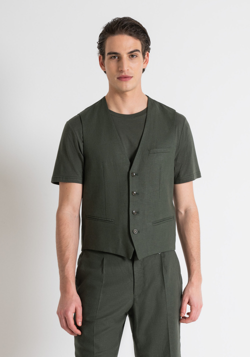 SLIM FIT WAISTCOAT IN LINEN VISCOSE BLEND FABRIC - Men's Jackets and Gilets | Antony Morato Online Shop