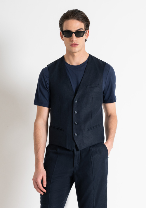 FOUR-BUTTON LINEN BLEND SLIM FIT VEST - Men's Jackets and Gilets | Antony Morato Online Shop
