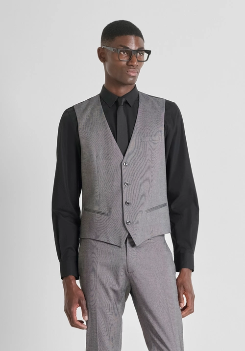 GILET SLIM FIT IN VISCOSA ELASTICA STAMPA MICRO PATTERN - Giacche e Gilet Uomo | Antony Morato Online Shop