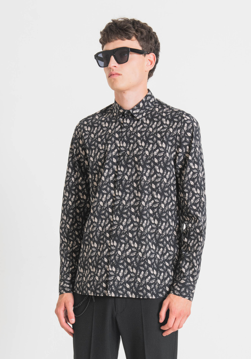 "BARCELONA" COTTON-BLEND STRAIGHT-FIT SHIRT WITH ALL-OVER PATTERN - Men's Shirts | Antony Morato Online Shop