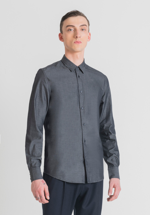 "NAPOLI" SLIM-FIT SHIRT IN EASY-IRON PURE COTTON WITH DENIM EFFECT - Men's Shirts | Antony Morato Online Shop