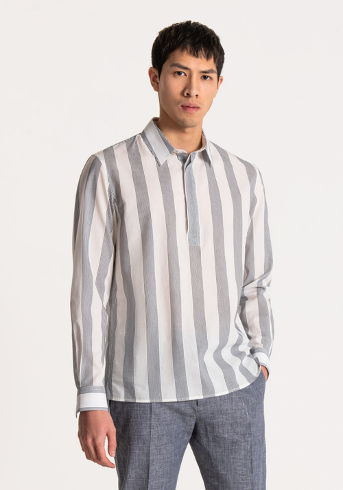 REGULAR-FIT SHIRT IN 100% YARN-DYED COTTON WITH A STRIPED PATTERN AND ASYMMETRICAL HEMLINE - Archive Sale | Antony Morato Online Shop