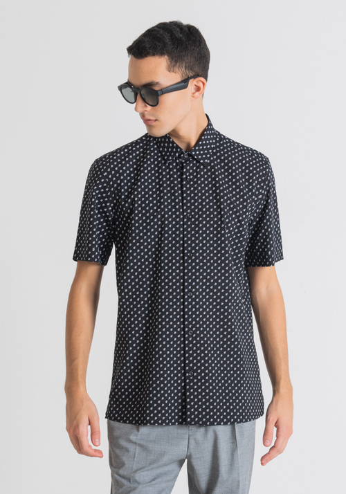 REGULAR STRAIGHT-FIT SHORT-SLEEVED SHIRT IN COTTON AND VISCOSE BLEND WITH MICRO PATTERN - Men's Shirts | Antony Morato Online Shop