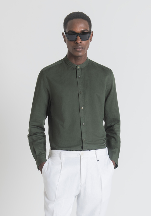 SLIM-FIT SHIRT IN LINEN BLEND WITH KOREAN COLLAR - Men's Shirts | Antony Morato Online Shop