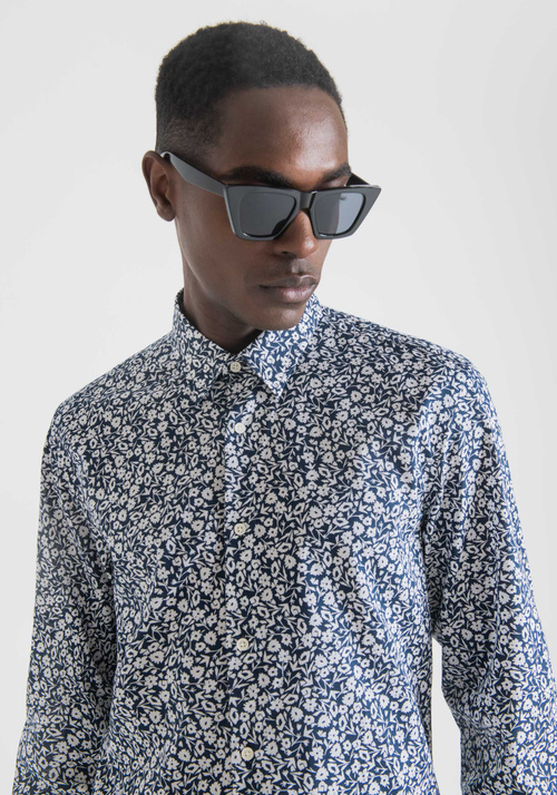 SLIM-FIT SHIRT IN SOFT-TOUCH PURE COTTON WITH ALL-OVER FLORAL MICRO PRINT - Men's Shirts | Antony Morato Online Shop