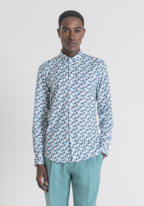 SLIM-FIT SHIRT IN SOFT-TOUCH PURE COTTON WITH ALL-OVER GEOMETRIC PRINT - Men's Shirts | Antony Morato Online Shop