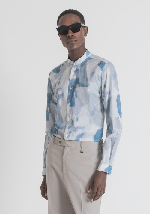 SLIM-FIT SHIRT IN SOFT-TOUCH PRINTED PURE COTTON WITH KOREAN COLLAR - Men's Shirts | Antony Morato Online Shop