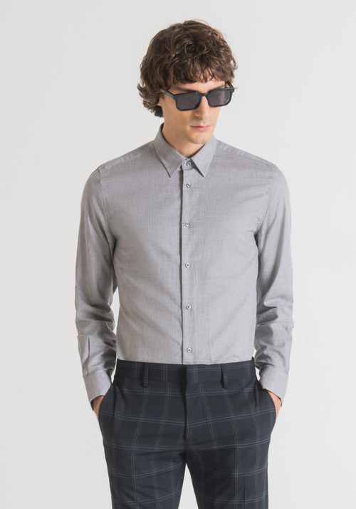 "NAPOLI" EASY-IRON SLIM FIT SHIRT IN PURE SOFT-TOUCH COTTON WITH MÉLANGE WEAVE - Men's Shirts | Antony Morato Online Shop