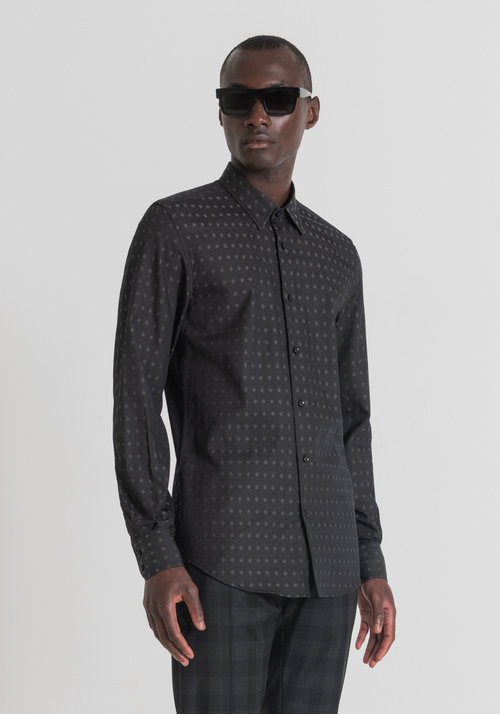 "NAPOLI" SLIM-FIT SHIRT IN SOFT-TOUCH JACQUARD COTTON WITH GEOMETRIC PATTERN - Shirts | Antony Morato Online Shop