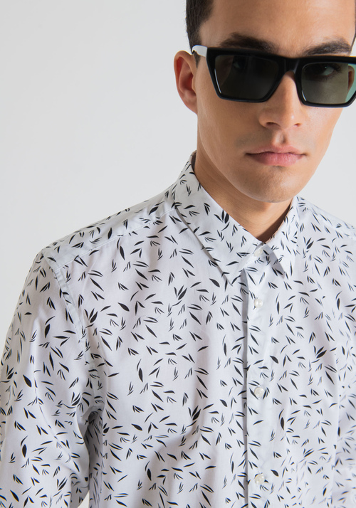 "NAPOLI" SLIM-FIT SHIRT IN SOFT-TOUCH COTTON WITH ALL-OVER LEAF PRINT - Men's Shirts | Antony Morato Online Shop