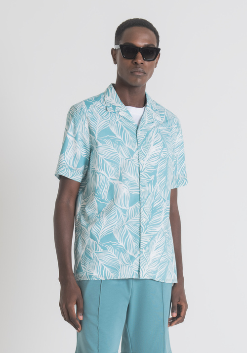 STRAIGHT-FIT SHORT-SLEEVED SHIRT IN PURE COTTON WITH ALL-OVER LEAF PRINT - Men's Shirts | Antony Morato Online Shop