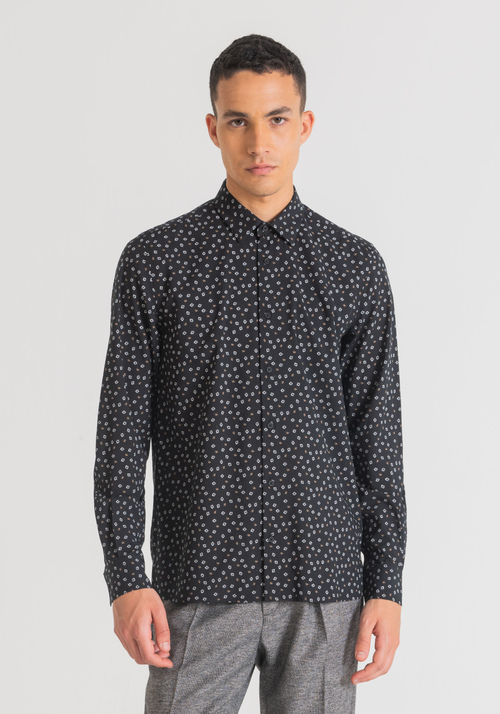 "BARCELONA" STRAIGHT-FIT SHIRT IN SOFT-TOUCH COTTON WITH MICRO-PRINT - Shirts | Antony Morato Online Shop