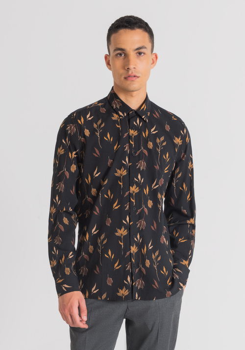"BARCELONA" COTTON BLEND STRAIGHT-FIT SHIRT WITH FLOWER PRINT - Men's Shirts | Antony Morato Online Shop