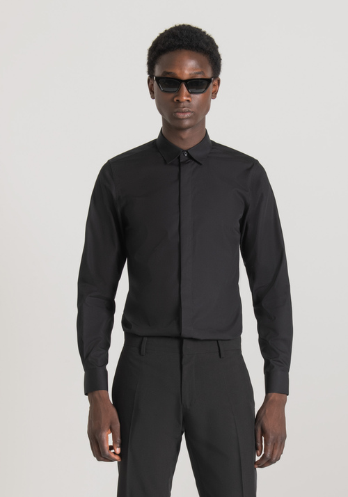 "LONDON" SLIM-FIT SHIRT IN EASY-IRON COTTON WITH CONCEALED BUTTONS - Men's Shirts | Antony Morato Online Shop
