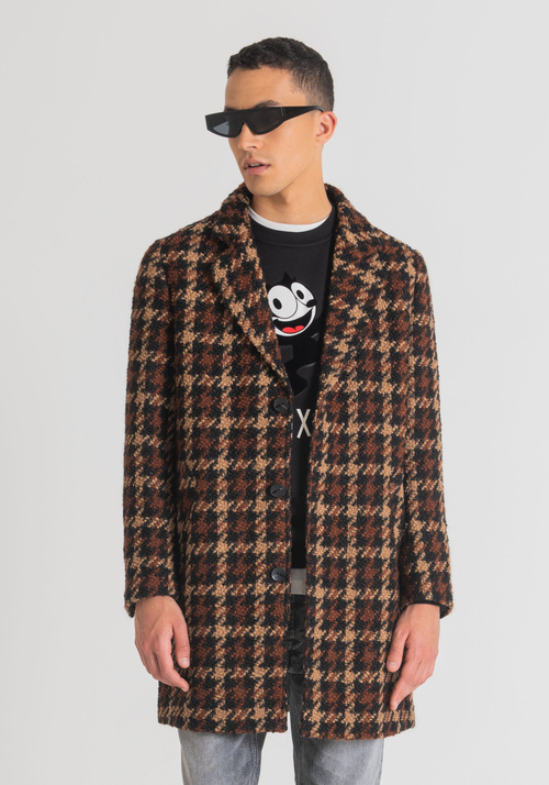 "MATHIAS" REGULAR FIT COAT IN WOOL BLEND WITH HOUNDSTOOTH PATTERN - Men's Field Jackets and Coats | Antony Morato Online Shop