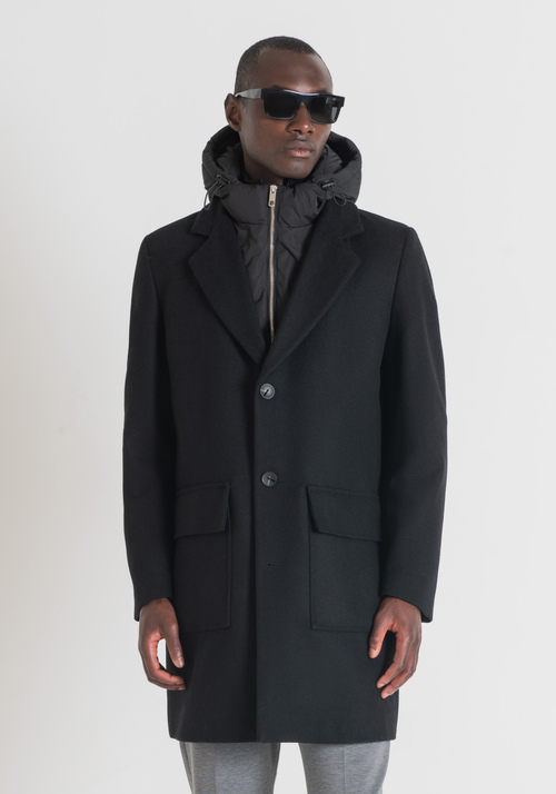 "DANIEL" SLIM FIT COAT IN WOOL-BLEND MELTON WITH DETACHABLE HOOD - Men's Field Jackets and Coats | Antony Morato Online Shop