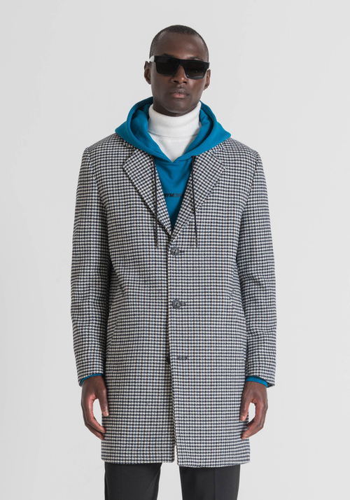 "MATHIAS" SLIM-FIT COAT IN WOOL BLEND WITH HOUNDSTOOTH PATTERN - Field Jackets & Coats | Antony Morato Online Shop