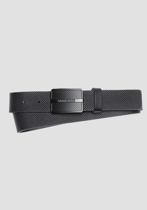 BELT IN LEATHER WITH GEOMETRIC PATTERN AND LOGO TAB - Men's Accessories | Antony Morato Online Shop