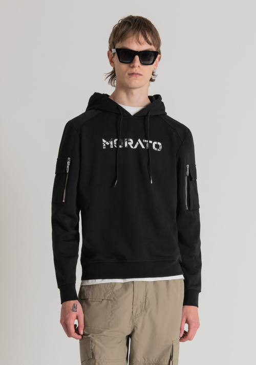 REGULAR FIT HOODIE IN COTTON BLEND WITH MARBLE-EFFECT LOGO - Men's Sweatshirts | Antony Morato Online Shop