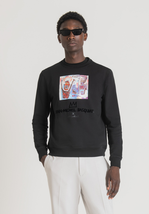 REGULAR FIT SWEATSHIRT IN STRETCH COTTON BLEND WITH BASQUIAT PRINT - Sweatshirts | Antony Morato Online Shop