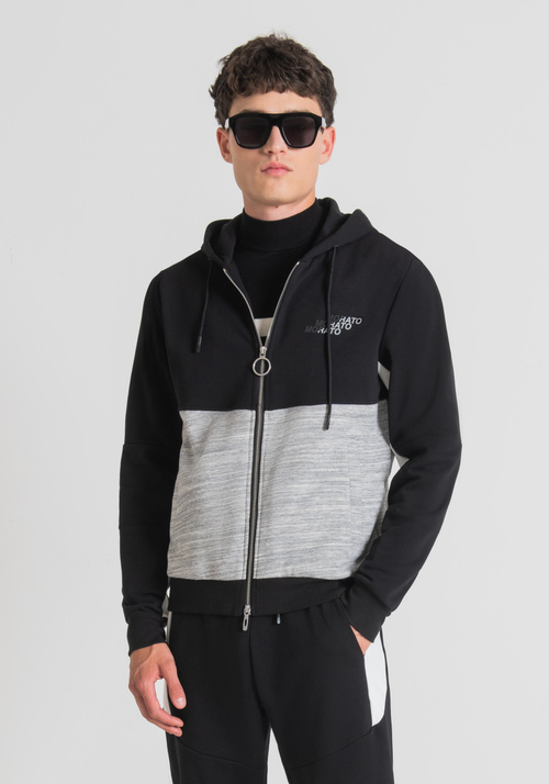 REGULAR FIT HOODIE IN COTTON BLEND WITH ZIP AND LOGO PRINT - Sweatshirts | Antony Morato Online Shop