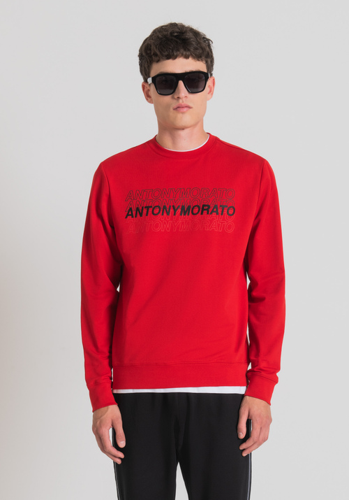 SLIM FIT SWEATSHIRT IN SOFT STRETCH COTTON WITH CONTRASTING RUBBERISED LOGO PRINT - Men's Sweatshirts | Antony Morato Online Shop