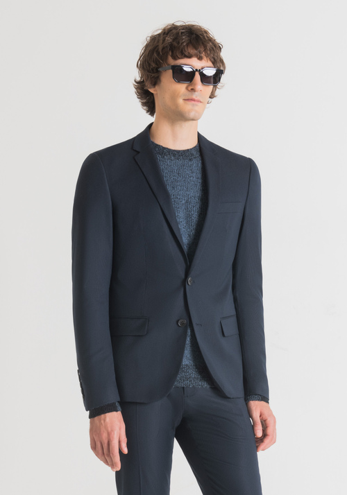 "BONNIE" SINGLE-BREASTED SLIM-FIT JACKET IN STRETCH VISCOSE BLEND WITH MICRO-WEAVE - Men's Jackets and Gilets | Antony Morato Online Shop
