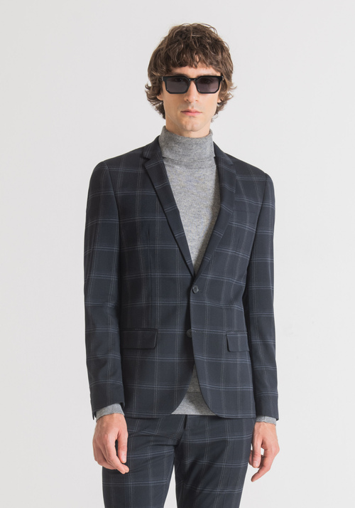 "BONNIE" SLIM FIT SINGLE-BREASTED JACKET IN STRETCH FABRIC WITH CHECK PATTERN - Men's Jackets and Gilets | Antony Morato Online Shop