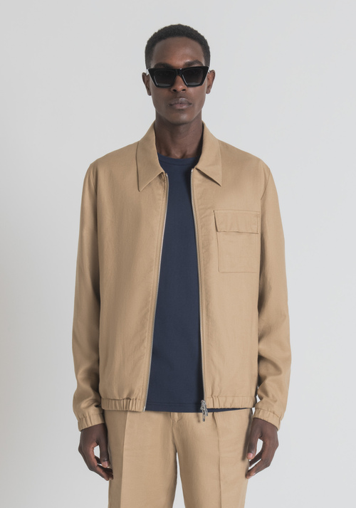 REGULAR FIT LINEN BLEND JACKET WITH SHIRT COLLAR - Men's Field Jackets and Coats | Antony Morato Online Shop