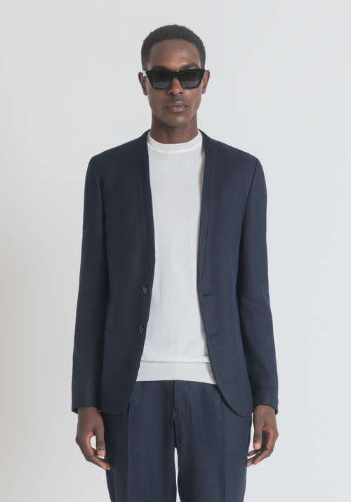 "BLAKE" SLIM-FIT JACKET WITHOUT COLLAR IN LINEN BLEND - New Arrivals SS23 | Antony Morato Online Shop