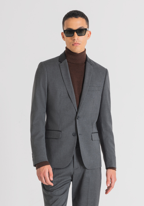 SLIM-FIT "DEBBIE" HOUNDSTOOTH JACKET WITH FAUX LEATHER DETAILS - Men's Jackets and Gilets | Antony Morato Online Shop