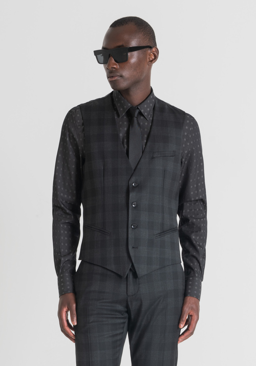 SLIM-FIT WAISTCOAT WITH CHECK PATTERN - Clothing | Antony Morato Online Shop
