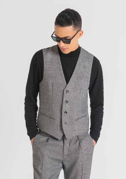 SLIM-FIT WAISTCOAT IN WOOL-BLEND WITH MICRO-PATTERN - Men's Jackets and Gilets | Antony Morato Online Shop