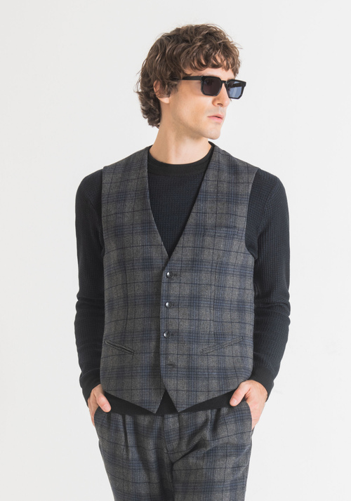 SLIM FIT WOOL-BLEND WAISTCOAT WITH PRINCE OF WALES PATTERN - Men's Jackets and Gilets | Antony Morato Online Shop