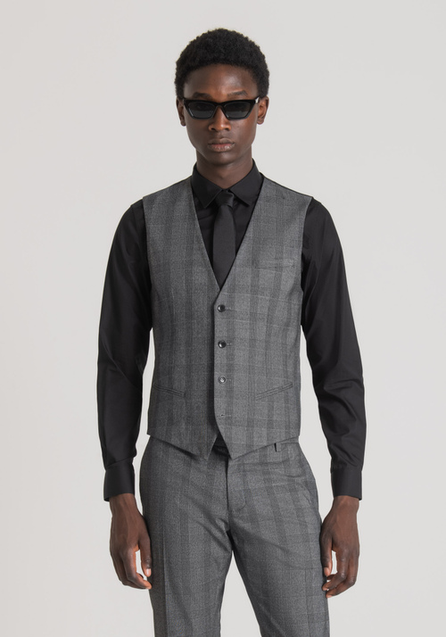 SLIM FIT WAISTCOAT IN PRINCE OF WALES STRETCH VISCOSE BLEND - Clothing | Antony Morato Online Shop